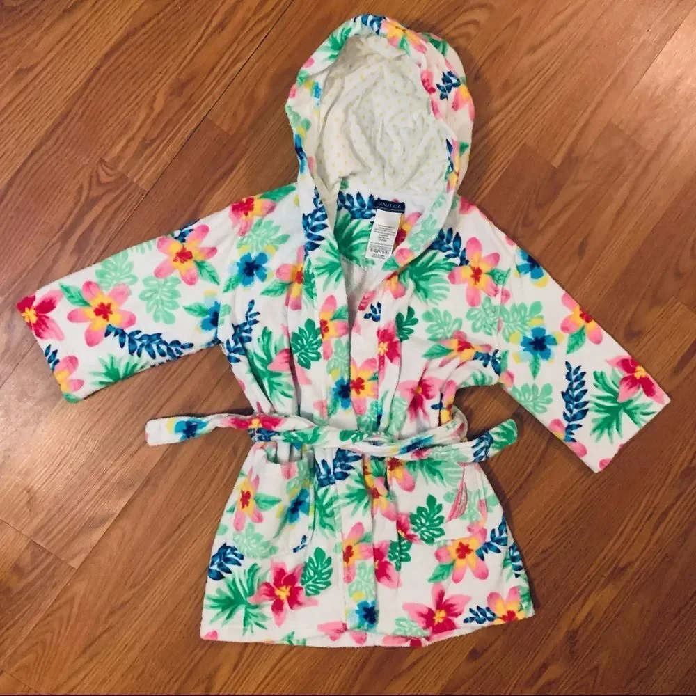 Nautica Bright Colorful Terry Cloth Robe W/Belt Swim Cover Up Size 5/6 - Picture 4 of 13